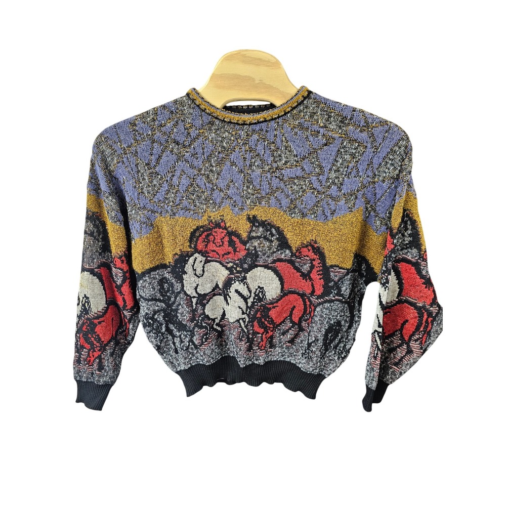 Vintage St. Croix Horse Knit Sweater XL Wool Blend USA Made novelty equestrian